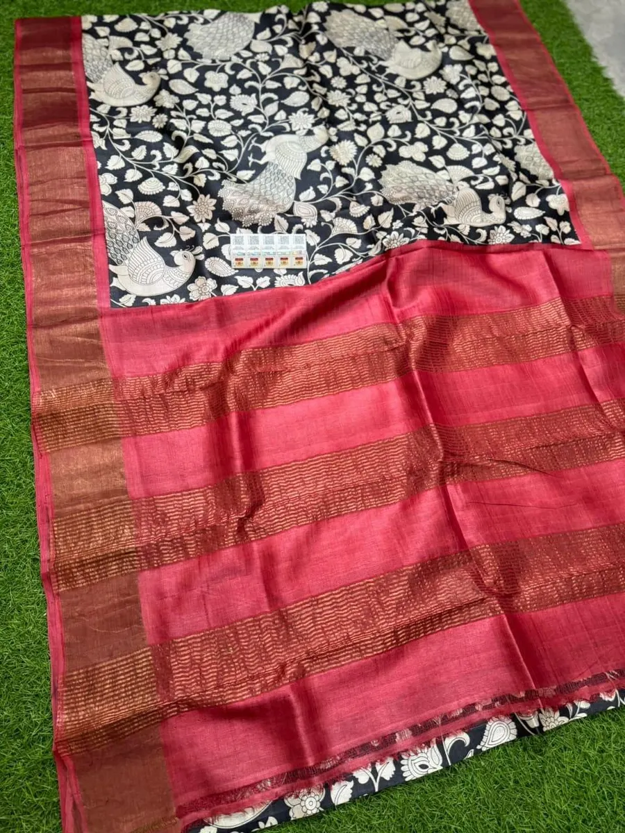 Soft Tussar Silk Saree Floral Digital Print Extraodinary Zari Weaving Border Designer Pallu Attach Blouse Piece